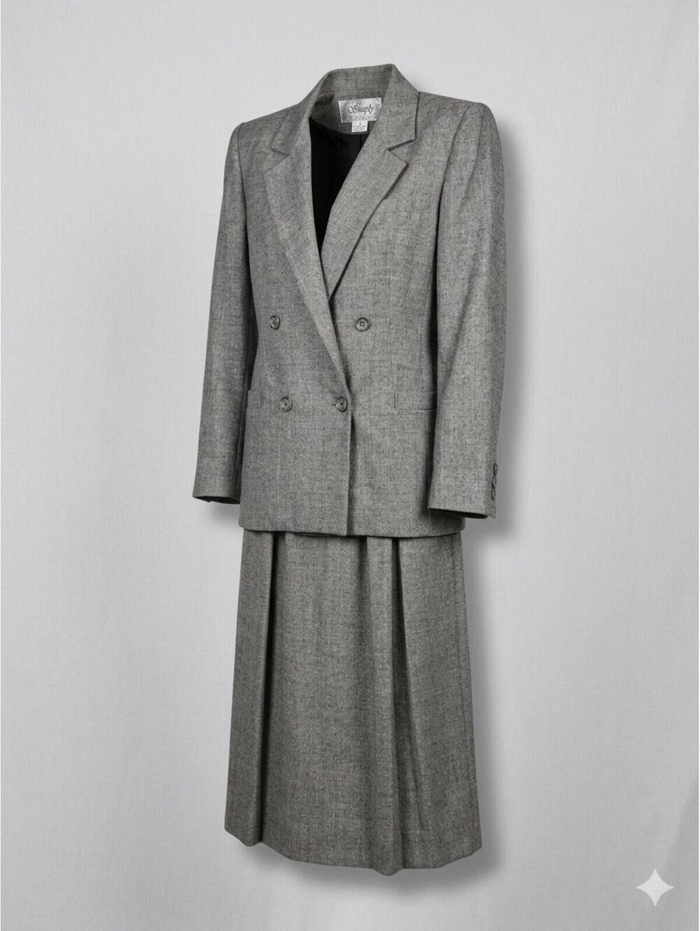 🧥 Saville Vintage Wool Skirt Suit Women’s 6P Gray Plaid Label N/S 🧥